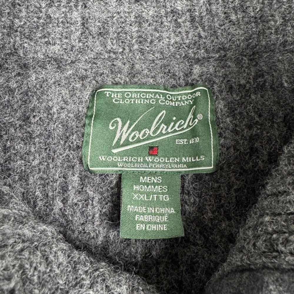 Woolrich‎ Mens Gray 100% Wool Ribbed Quarter Button Mock Neck Sweater XXL 9020